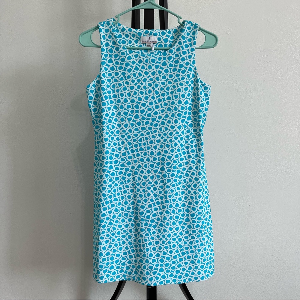 Jude Connally Sleeveless Shift Dress - Teal Aqua Pebble Print - Size XS